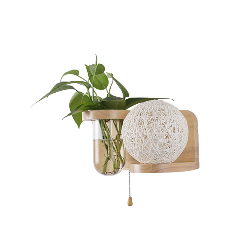 Minimalist Sphere Wall Light Sconce - Wooden Led Mounted Lighting (1 Bulb) In White/Pink/Yellow