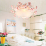 Bowl Ceiling Light With Opal Glass And Led In White/Pink For Living Room