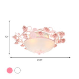 Bowl Ceiling Light With Opal Glass And Led In White/Pink For Living Room