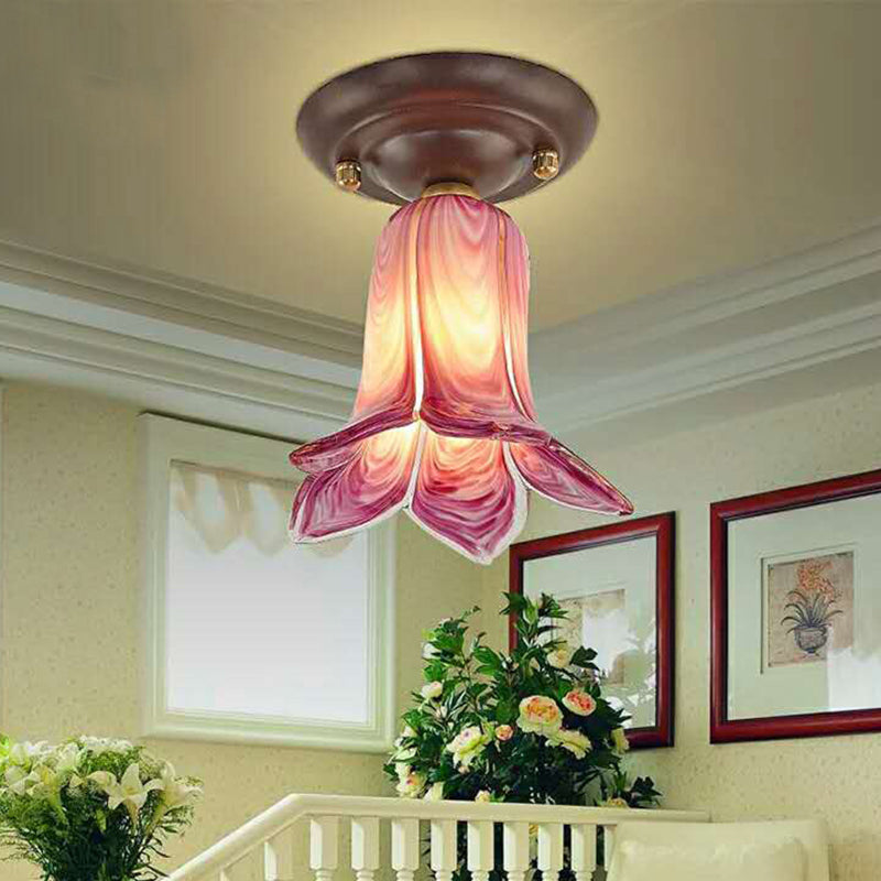 Countryside 1-Light Metal Ceiling Lamp For Living Room Led Flush Mount Lighting - Lily/Tulip Design