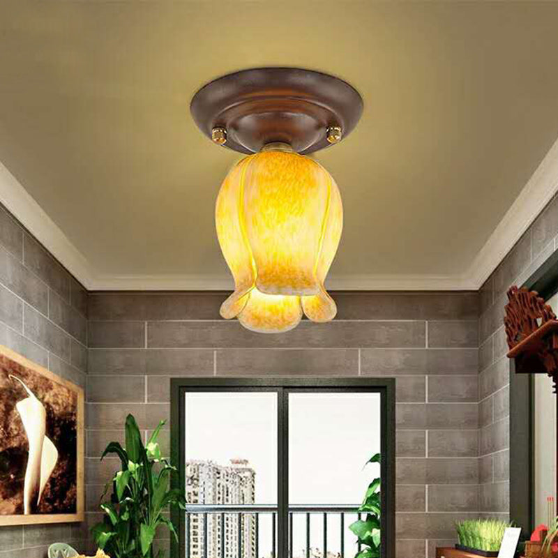 Countryside 1-Light Metal Ceiling Lamp For Living Room Led Flush Mount Lighting - Lily/Tulip Design