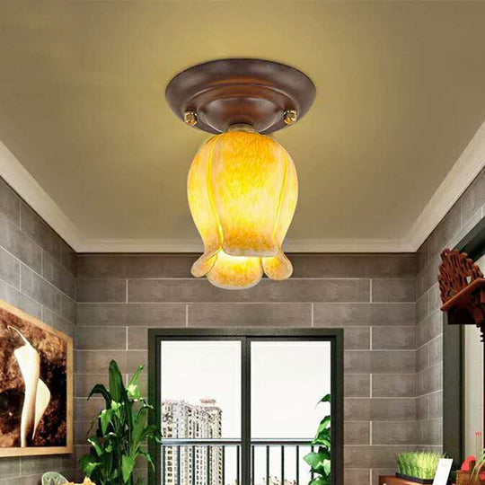 Countryside 1-Light Metal Ceiling Lamp For Living Room Led Flush Mount Lighting - Lily/Tulip Design