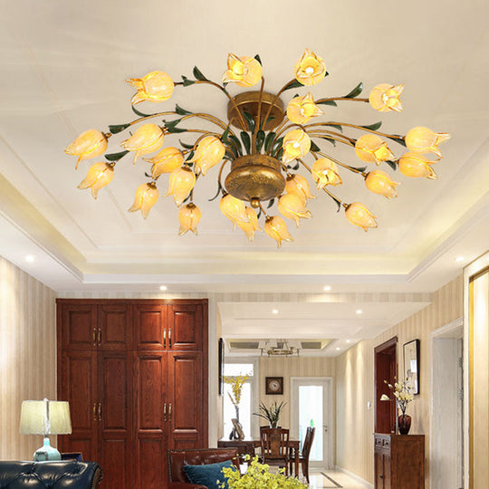 Flower Ceiling Light Fixture - American Design With 25 Led Bulbs Metal Semi - Mount Lighting In