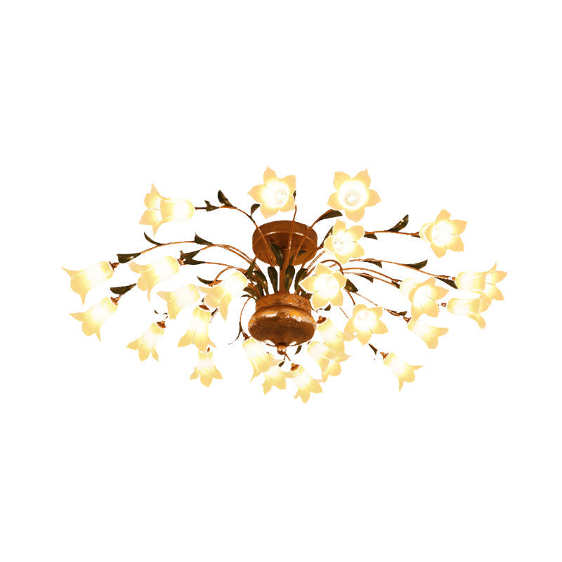Flower Ceiling Light Fixture - American Design With 25 Led Bulbs Metal Semi - Mount Lighting In