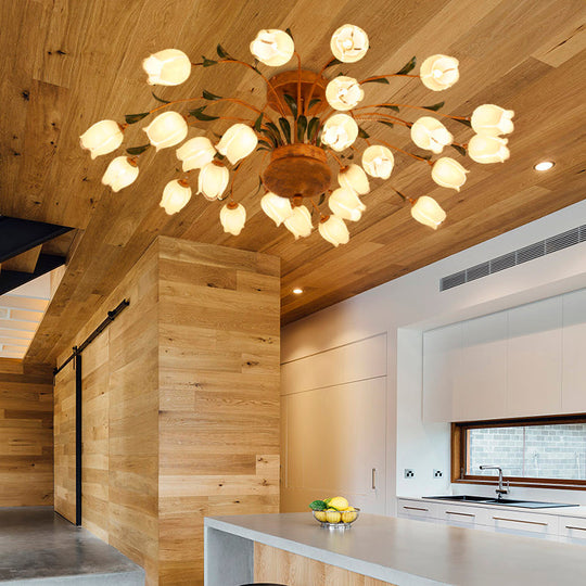 Flower Ceiling Light Fixture - American Design With 25 Led Bulbs Metal Semi - Mount Lighting In
