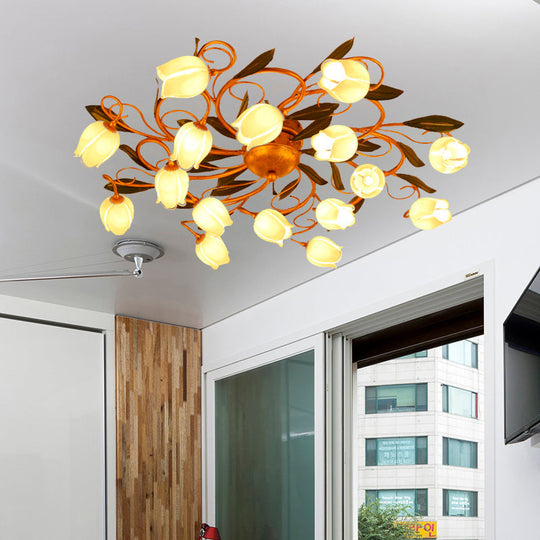Metal Brass Ceiling Flush Lily/Tulip Led Semi Mount Lighting - 16 - Head American Garden Style For