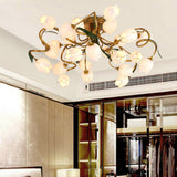 Starburst Flower Metal 25-Head Led Brass Semi Flush Ceiling Light Fixture For Living Room / C