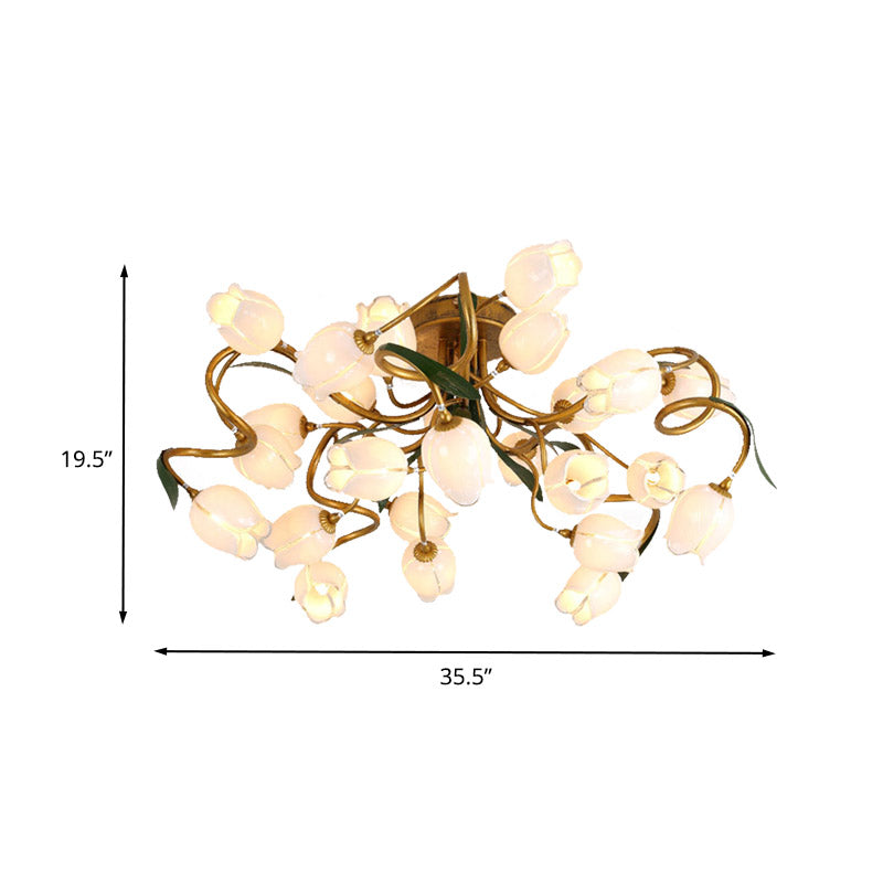 Starburst Flower Metal 25 - Head Led Brass Semi Flush Ceiling Light Fixture For Living Room