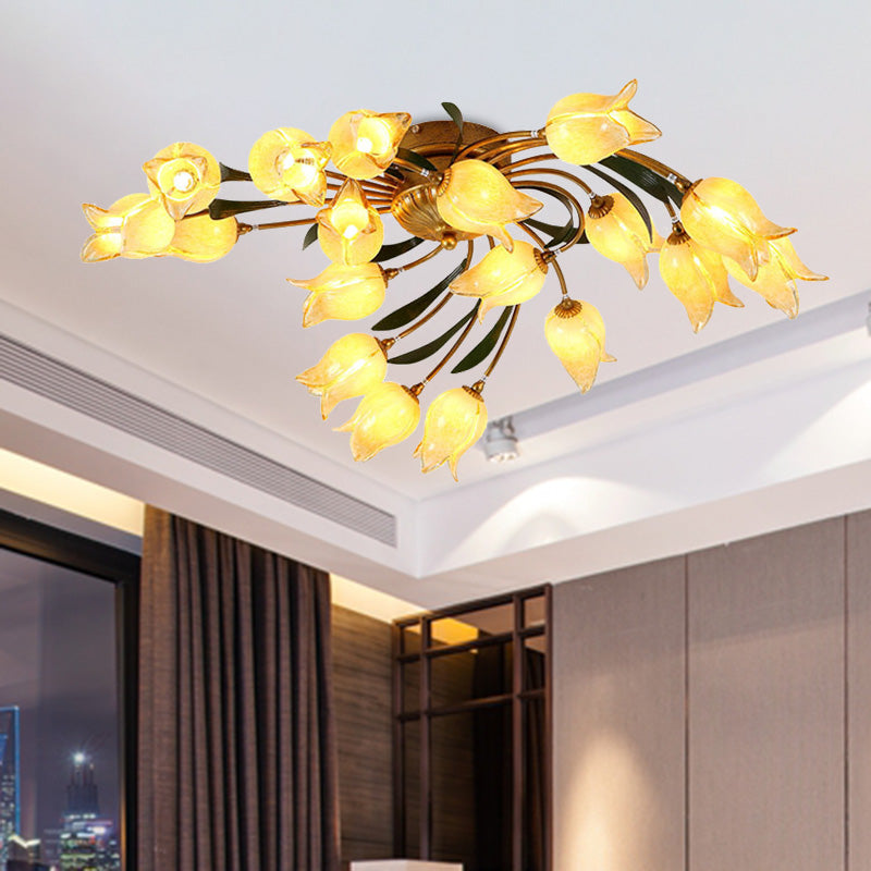 18 - Light Brass Led Ceiling Semi - Flush Mount For American Garden Inspired Living Rooms