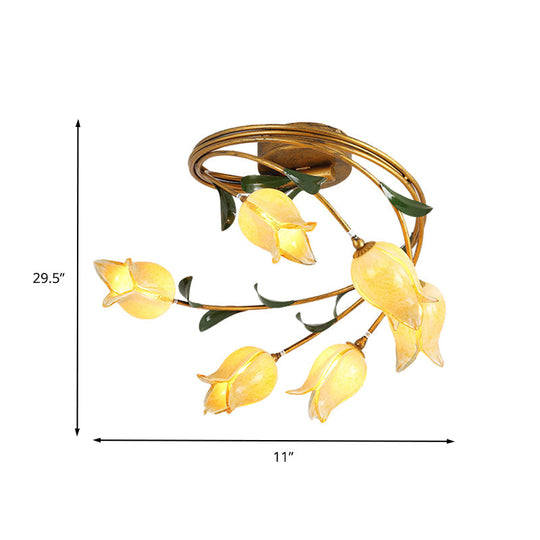 Tulip Ceiling Light: 6 - Bulb Led Semi Flush Mount In Brass For Living Room