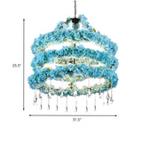 Industrial Blue Circle Metal Pendant Chandelier With Crystal Accent And Led Down Lighting - 6 Heads