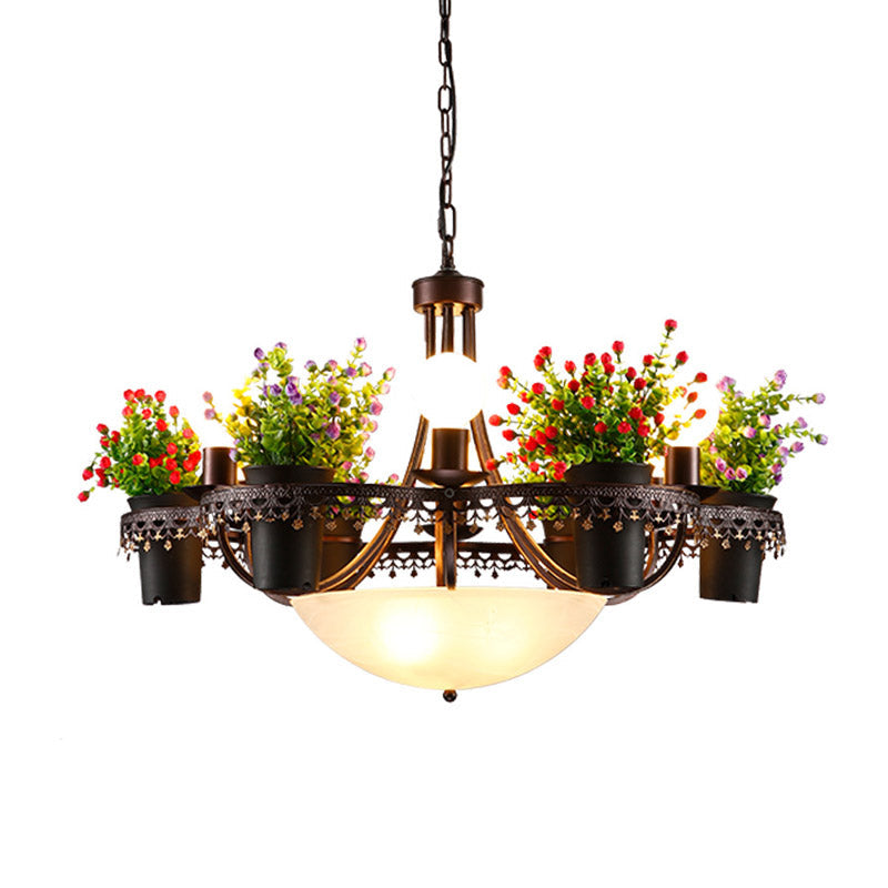 Industrial Black Metal Led Flower Pendant Light - 9 Lights Chandelier For Restaurant