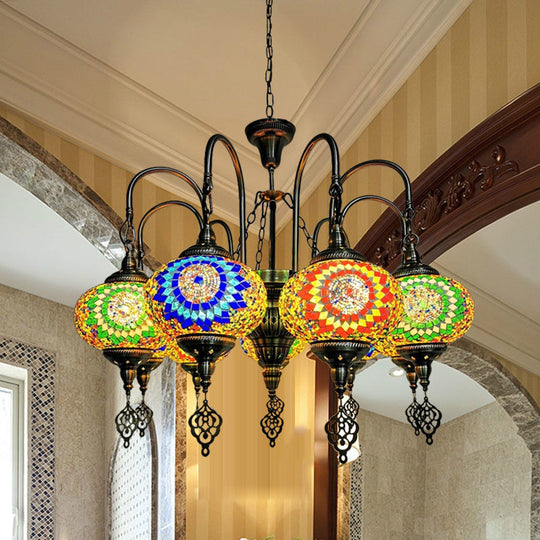 Vintage Yellow/Green Hand Cut Glass Chandelier Lighting - 9 Heads Oval Ceiling Pendant Light