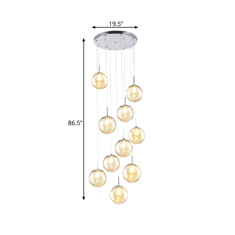 Contemporary Amber Glass Sphere Ceiling Lamp - 10-Light Pendant For Bedroom