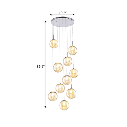 Contemporary Amber Glass Multi Light Pendant Ceiling Lamp For Bedroom