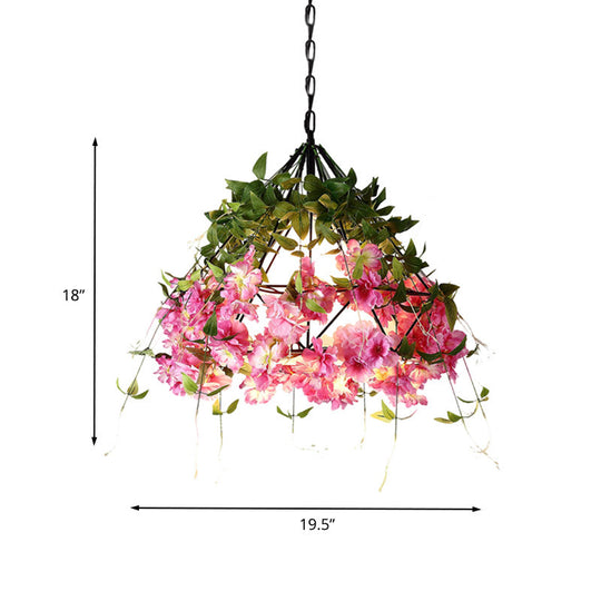 Retro Diamond Pendant Light In Black - Metal Flower Design With 1 Bulb 23.5’ Wide