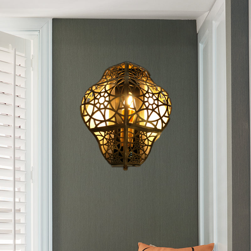 Arab Metallic Brass Hollow-Out Sconce Light Corner Wall Mount Lamp Fixture