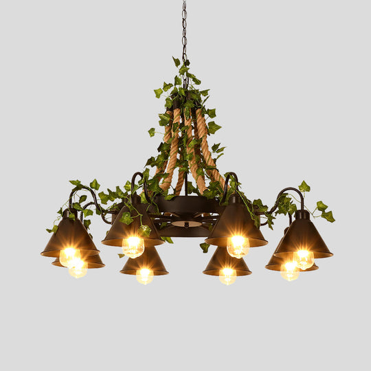 Industrial Metal Chandelier Pendant With Led Plant Suspension Black 6/8 Heads Ideal For Restaurants