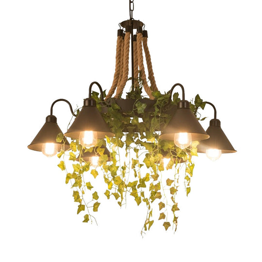 Industrial Black Metal Chandelier With Led Tapered Plant Suspension - 6/8 Heads Perfect For