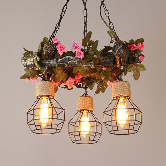 Industrial Bulb Ceiling Chandelier: 3 Metal Led Hanging Lights In Red/Pink/Green With