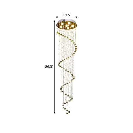 Contemporary Led Crystal Gold Pendant With Spiral Design - 6-Head Hanging Lamp Fixture