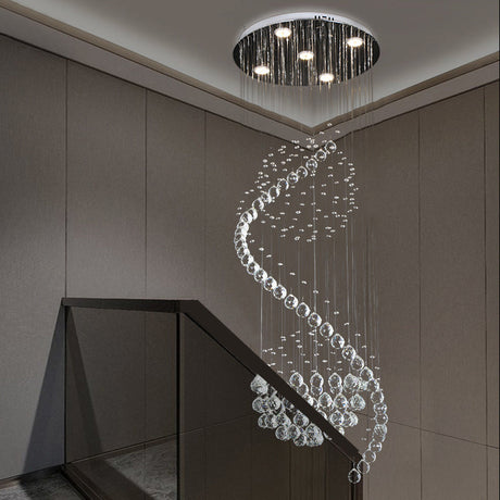 Contemporary Clear Crystal Spiral Led Pendant Light With 5 Multi-Lights - Ideal For Living Room