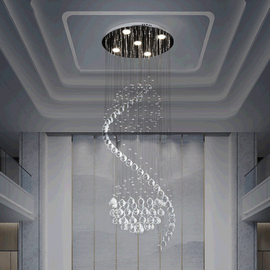 Contemporary Clear Crystal Spiral Led Pendant Light With 5 Multi-Lights - Ideal For Living Room