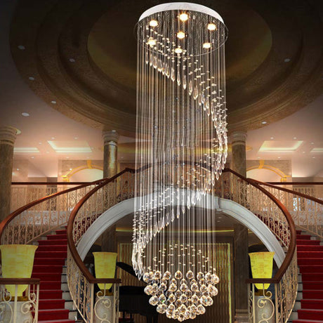 Minimalist Crystal Cluster Pendant Lamp - 7-Light Spiral Stair Silver Led Ceiling Light