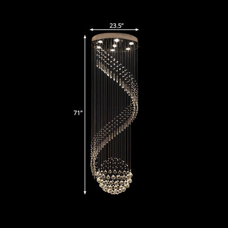 Minimalist Crystal Cluster Pendant Lamp - 7-Light Spiral Stair Silver Led Ceiling Light