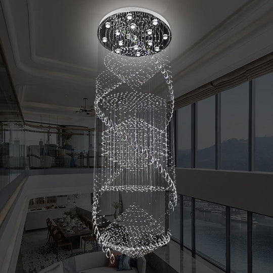 Swirling Crystal Led Ceiling Lamp With 10 Bulbs In Silver