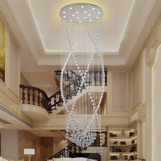 Crystal Cluster Pendant Light With 12 Hanging Bulbs - Modern White Stair Cascades Design