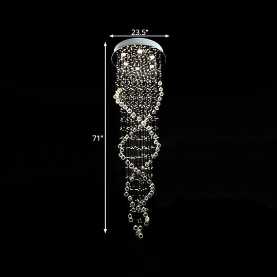 White Led Cluster Pendant Light - Modern Spiral Waterfall Design With 6 Heads Hanging Ceiling Lamp