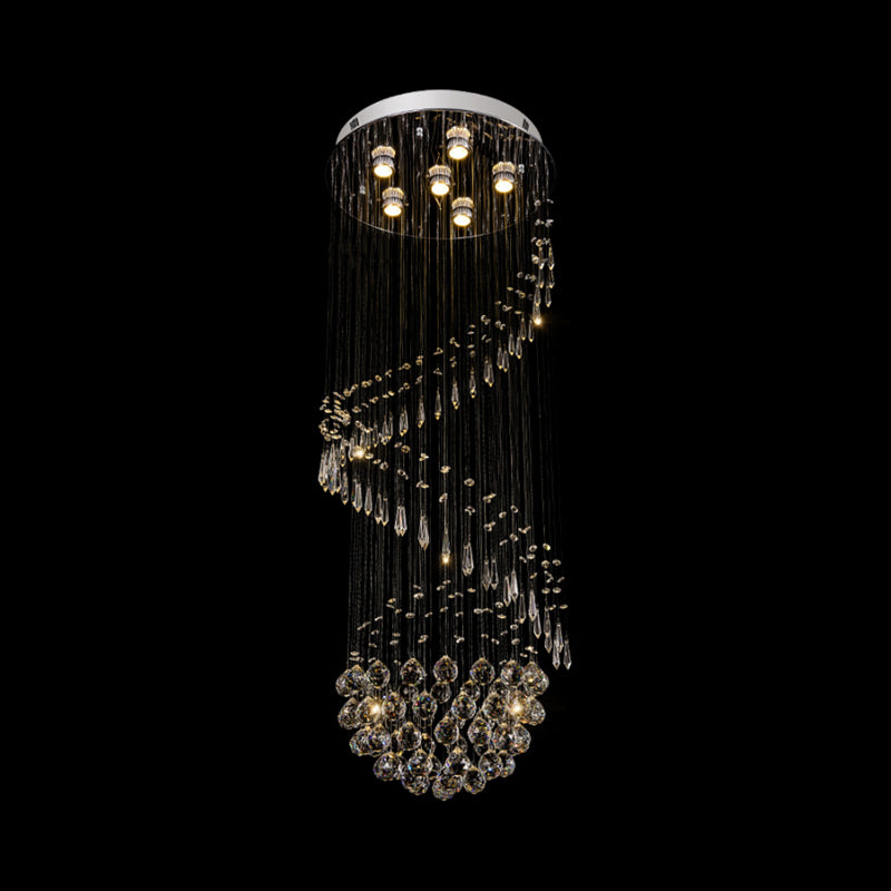 Modern Silver Led Cluster Pendant Light With Twirl Crystal - 6-Light Hanging Ceiling Lamp