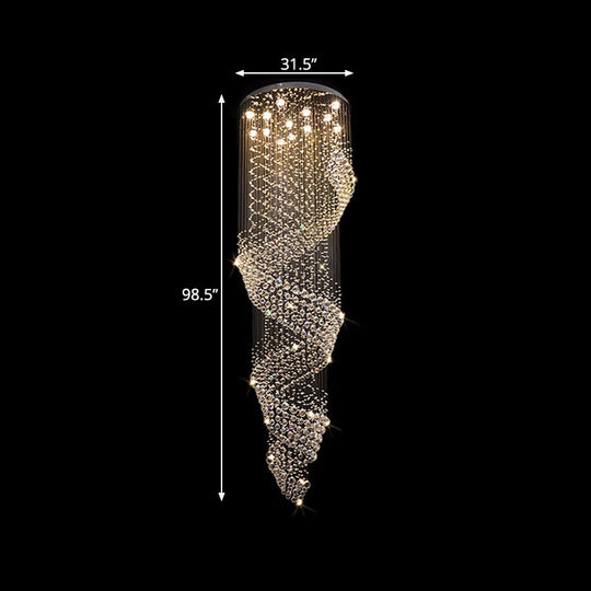 Sleek Spiral Led Pendant Lamp - Clear Crystal Minimalist Design Silver Finish 13-Light Chandelier