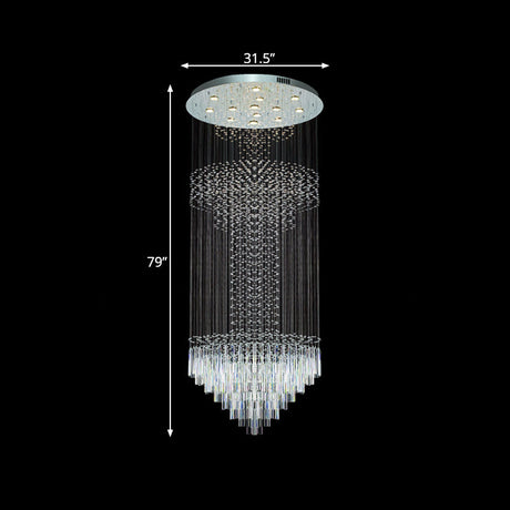 Contemporary Silver Crystal Led Cluster Pendant Light - 13-Head Orbs And Rods Hanging Design