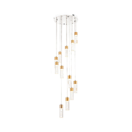Modernist Gold/Silver Tube Stair Pendant Light With Spiral Design - 12 Heads