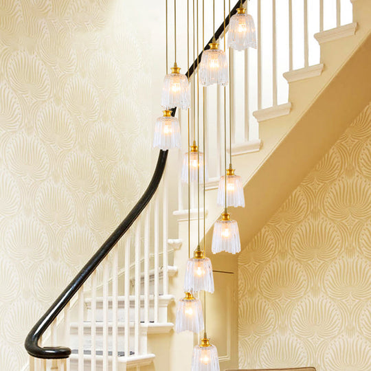 Modern Gold Crystal Spiral Pendant Ceiling Lamp With 10 Hanging Lights