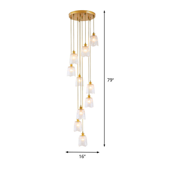 Modern Gold Crystal Spiral Pendant Ceiling Lamp With 10 Hanging Lights
