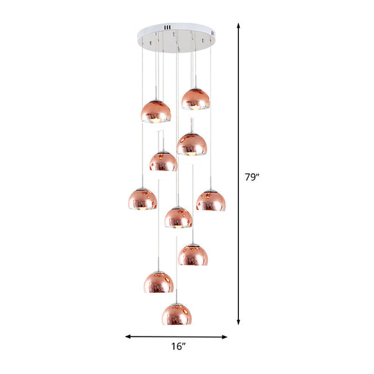 Minimalist Metal 10-Light Rose Gold Stair Cluster Pendant Ceiling Light