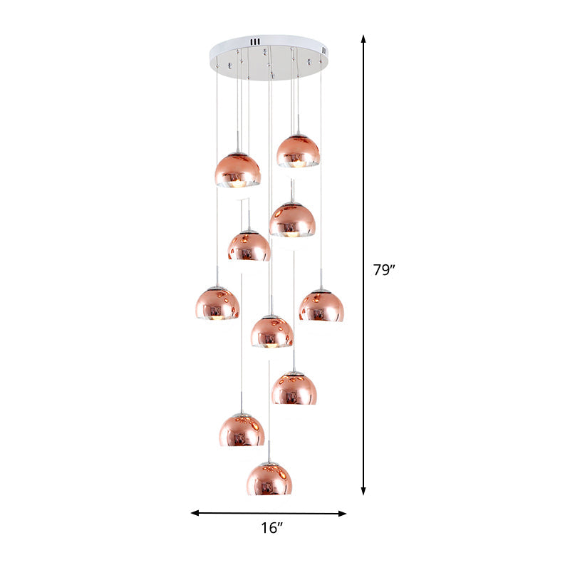 Minimalist 10-Light Rose Gold Stair Pendant Ceiling Fixture