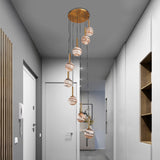 Modern Brown Glass Cluster Pendant Light With Spiral Design - 8 Ball Ceiling Lamp