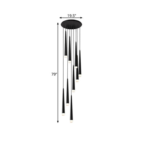 Contemporary Acrylic Black Hanging Lamp: 9/12/18 Lights Multi Light Pendant With Spiral Design For