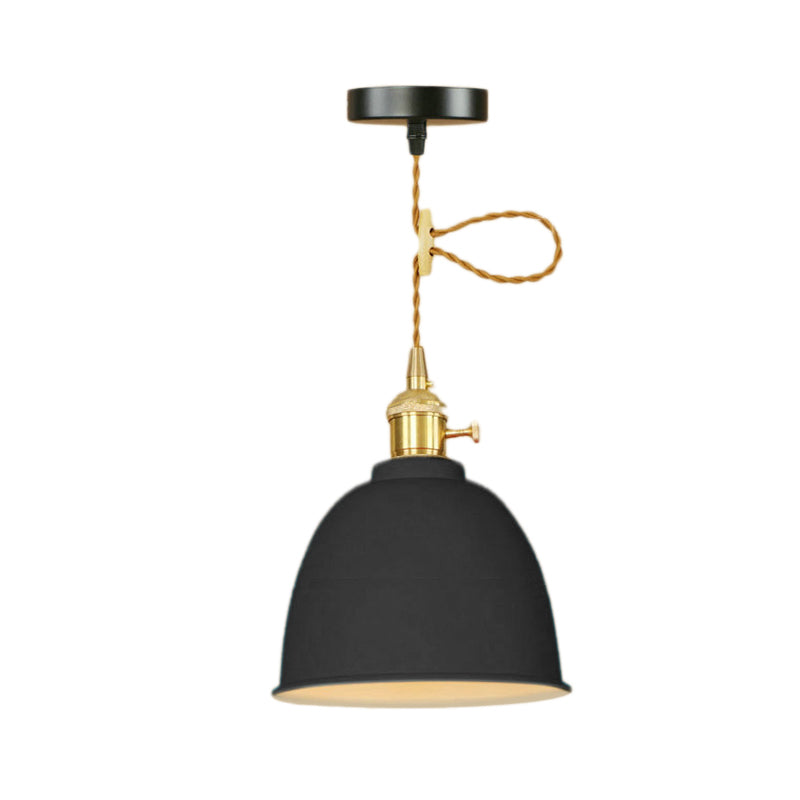 Industrial Style Hanging Ceiling Light: Adjustable Cord Domed Design 1 Light Black/Gray/White Metal