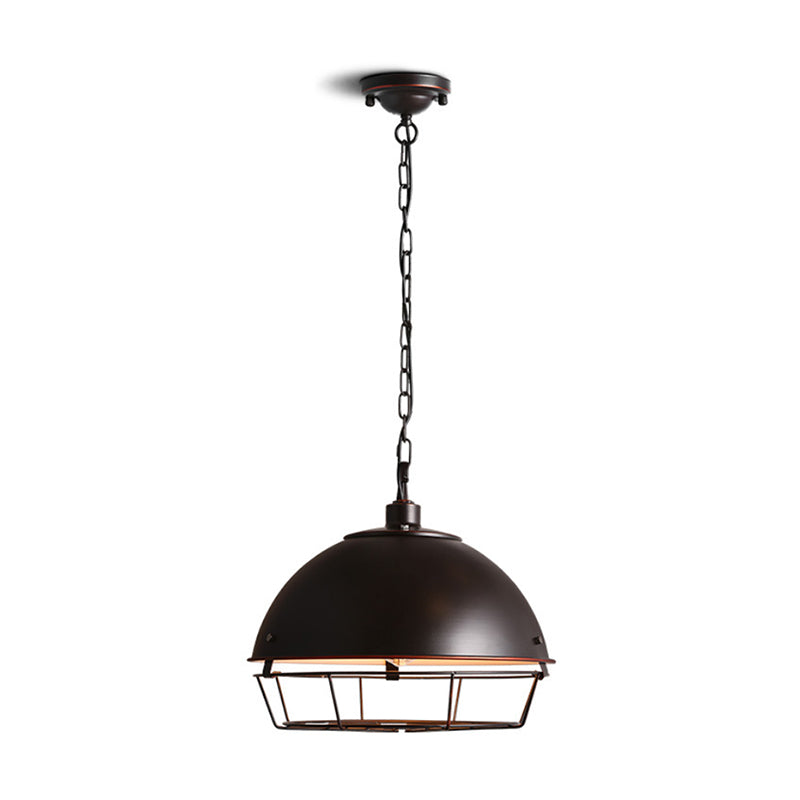 Vintage Dome Pendant Lamp - Iron Hanging Light Fixture For Dining Room In Black/Aged Silver