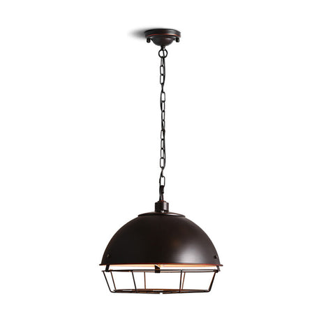 Vintage Dome Pendant Lamp - Iron Hanging Light Fixture For Dining Room In Black/Aged Silver