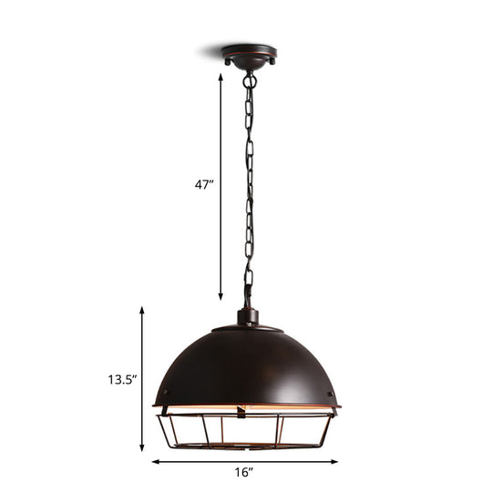 Vintage Dome Pendant Lamp - 1 Head Iron Hanging Light Fixture In Black/Silver For Dining Room