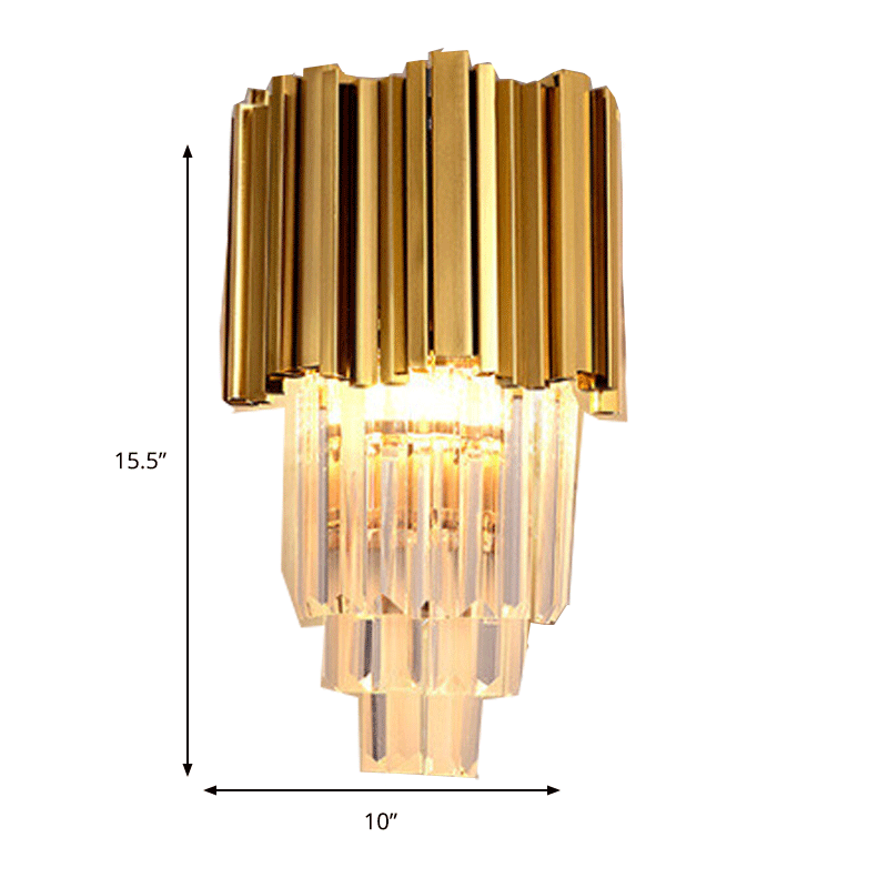 Modern Multi Layer Metal And Crystal Prisms Wall Lamp - 2/3 Bulbs Brass Finish