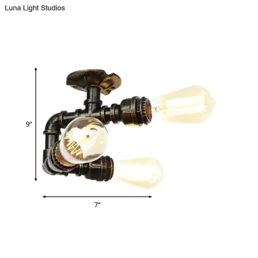 Vintage Water Pipe Metal Semi Flush Mount Ceiling Light Fixture - Antique Brass/Silver/Bronze 3/4