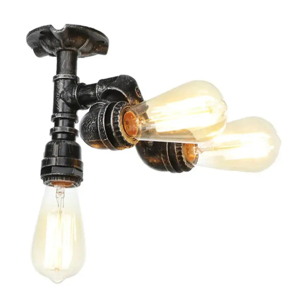 Vintage Water Pipe Metal Semi Flush Mount Ceiling Light Fixture - Antique Brass/Silver/Bronze 3/4
