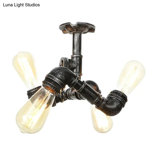 Vintage Water Pipe Metal Semi Flush Mount Ceiling Light Fixture - Antique Brass/Silver/Bronze 3/4